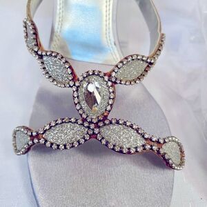 SILVER BACKLESS SANDALS w RHINESTONES 3” HEEL SIZE 7.5 by M by MARINELLI